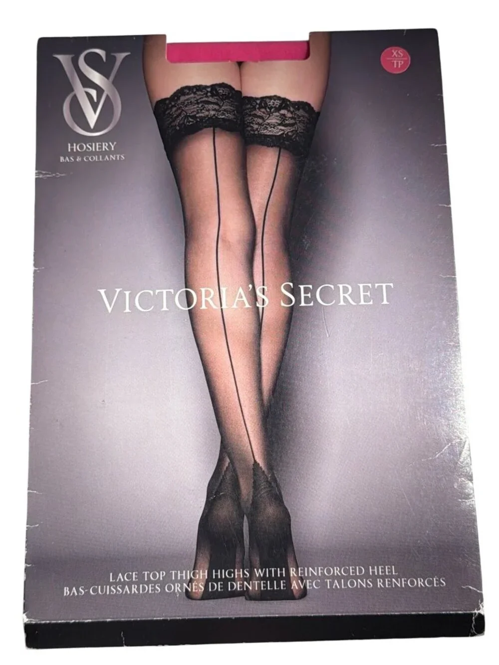 Victorias Secret PINK Lace Top Thigh Highs With Reinforced Heel Hosiery XS